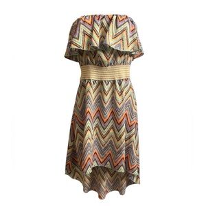 Y2K Multi-colored chevron strapless boho dress with elastic waistband